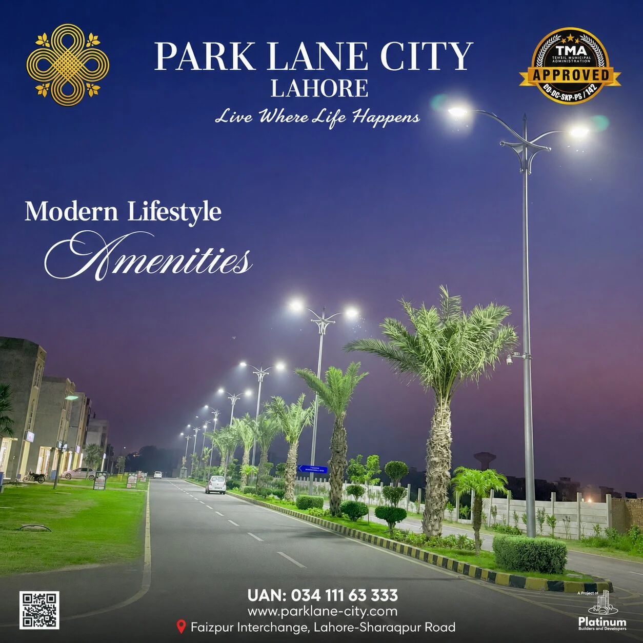 Park Lane City Phase 1 — illuminated boulevard at night