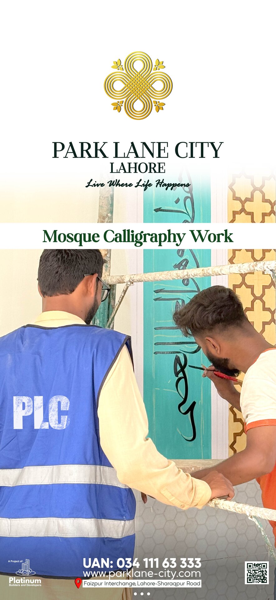 PLC workers performing Arabic calligraphy on mosque tiles, August 2025