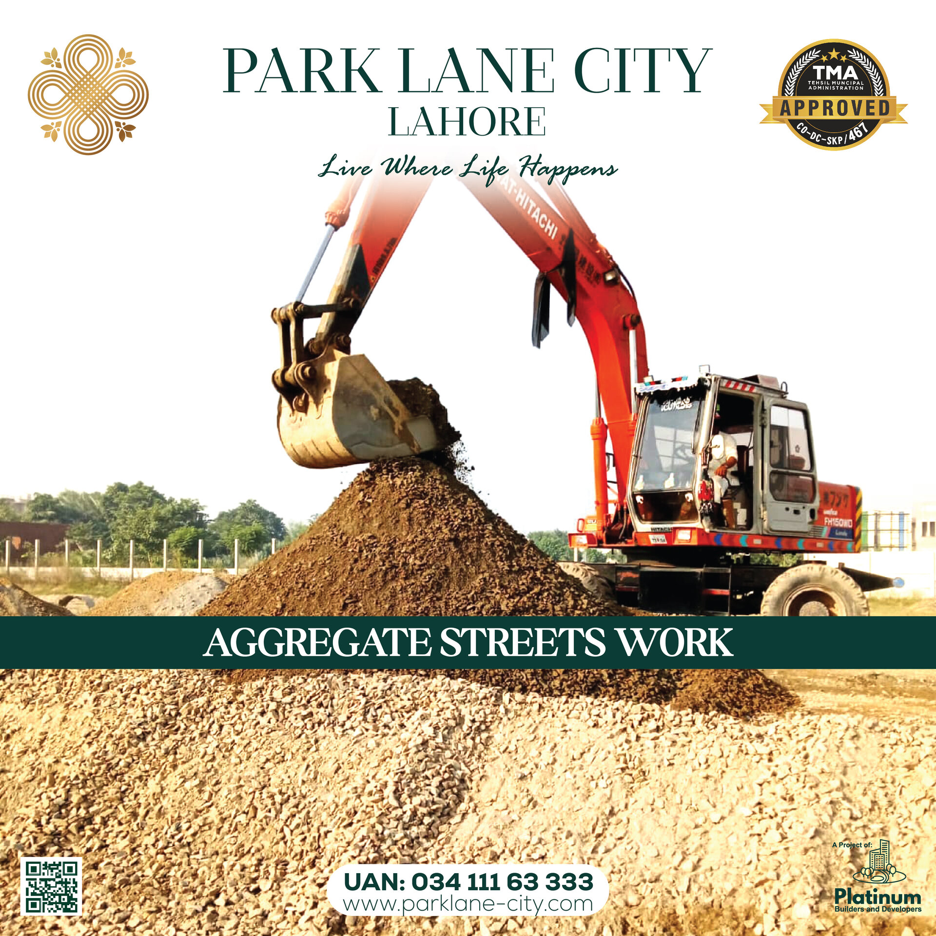Hitachi excavator loading aggregate material — Aggregate Streets Work